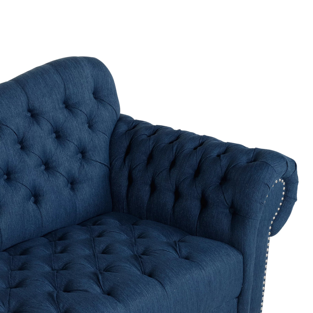 Navy Blue and Dark Brown 3 Seater Fabric Sofa Y7381