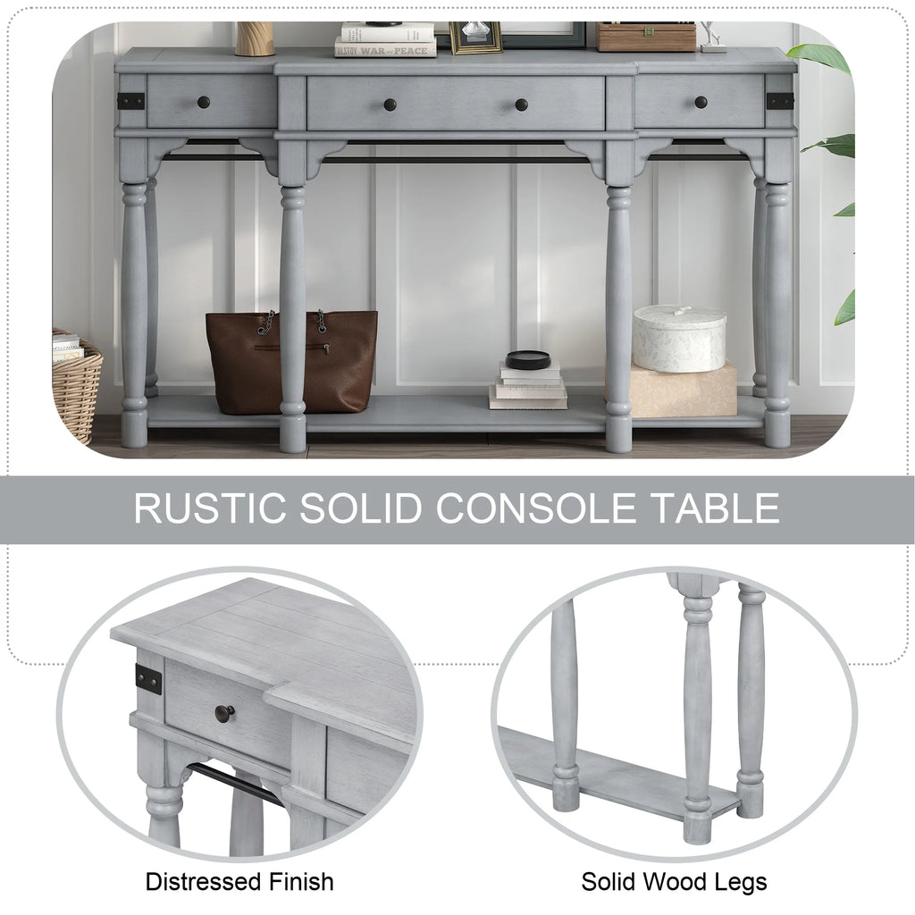 Gray Wood Console Table with 3 Drawers S46108