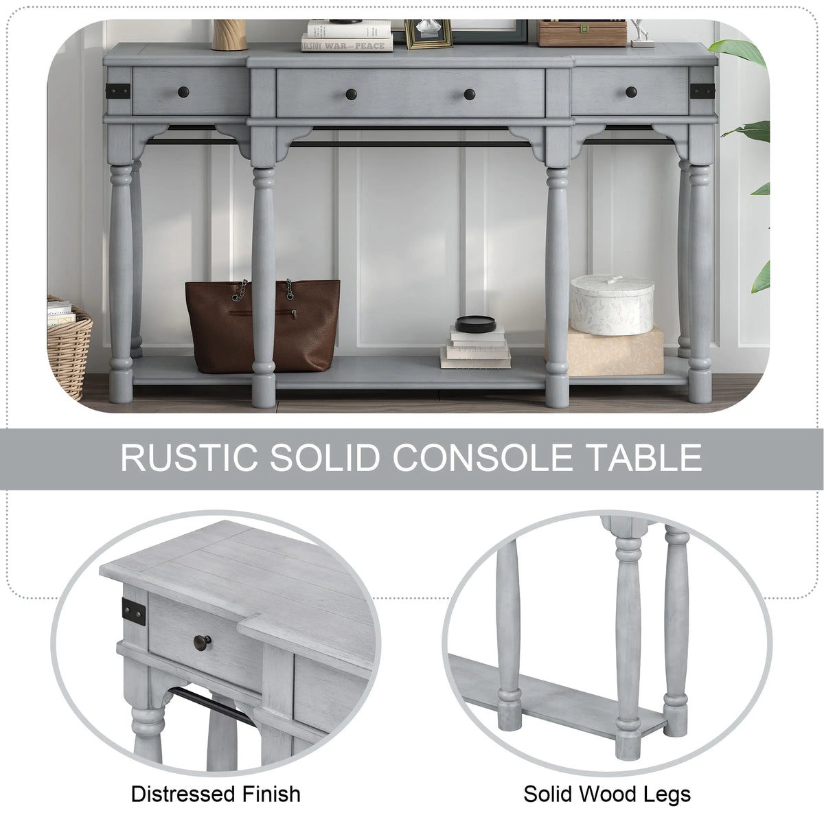 Gray Wood Console Table with 3 Drawers S46108