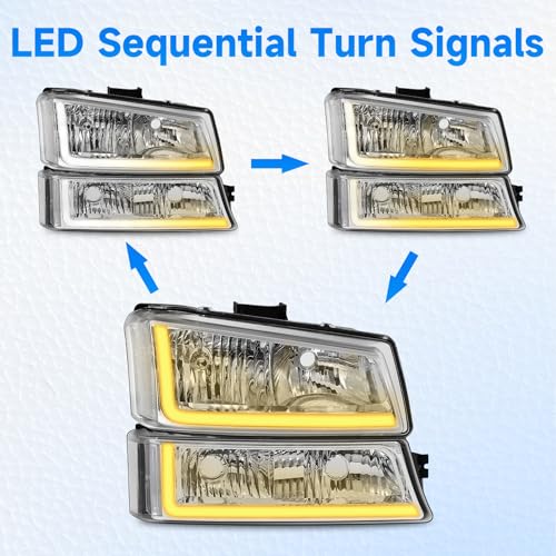 Headlight Assembly with LED DRL Sequential Turn Light Chrome Housing Clear Reflector Z278