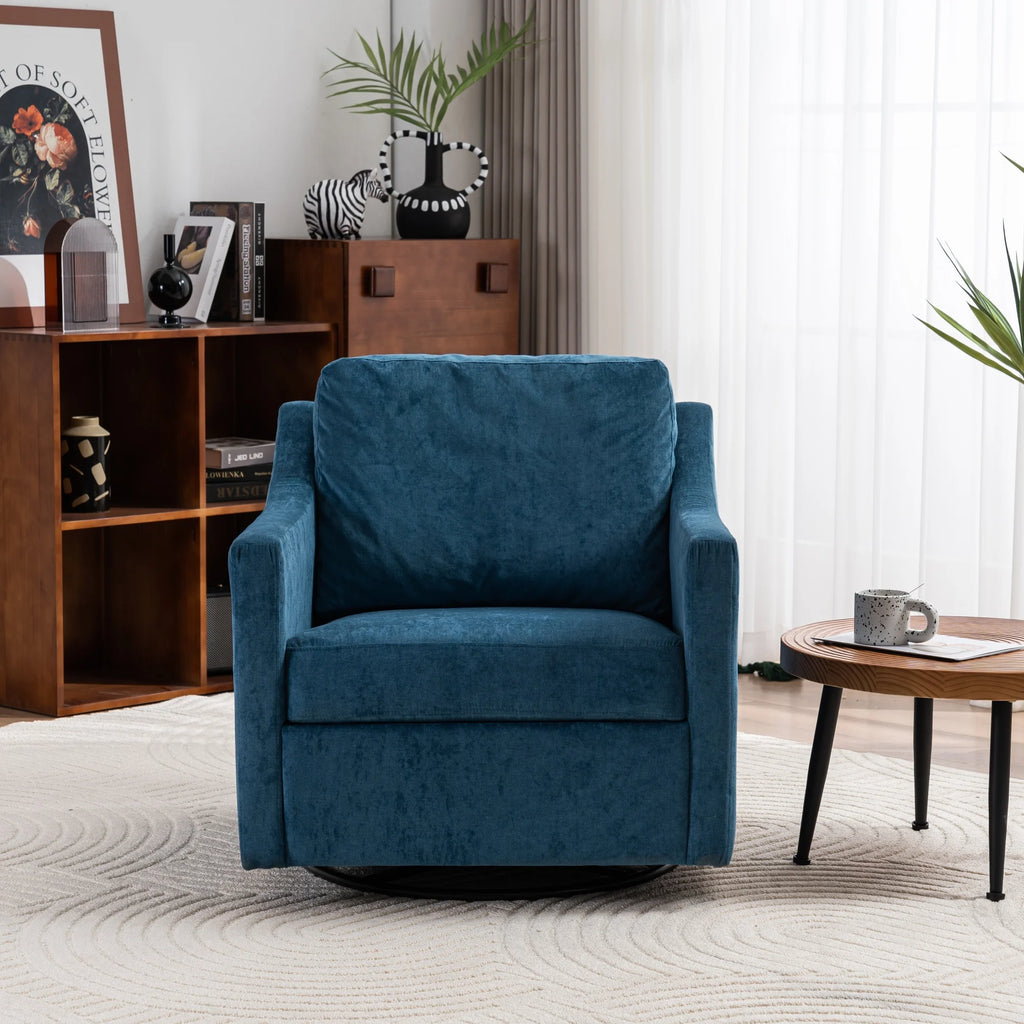 Large Navy Blue Linen Fabric Swivel Armchair J768