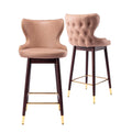 Leather Fabric Upholstered Bar Stools with Backs and Solid Wood Legs, Set of 2 E213089