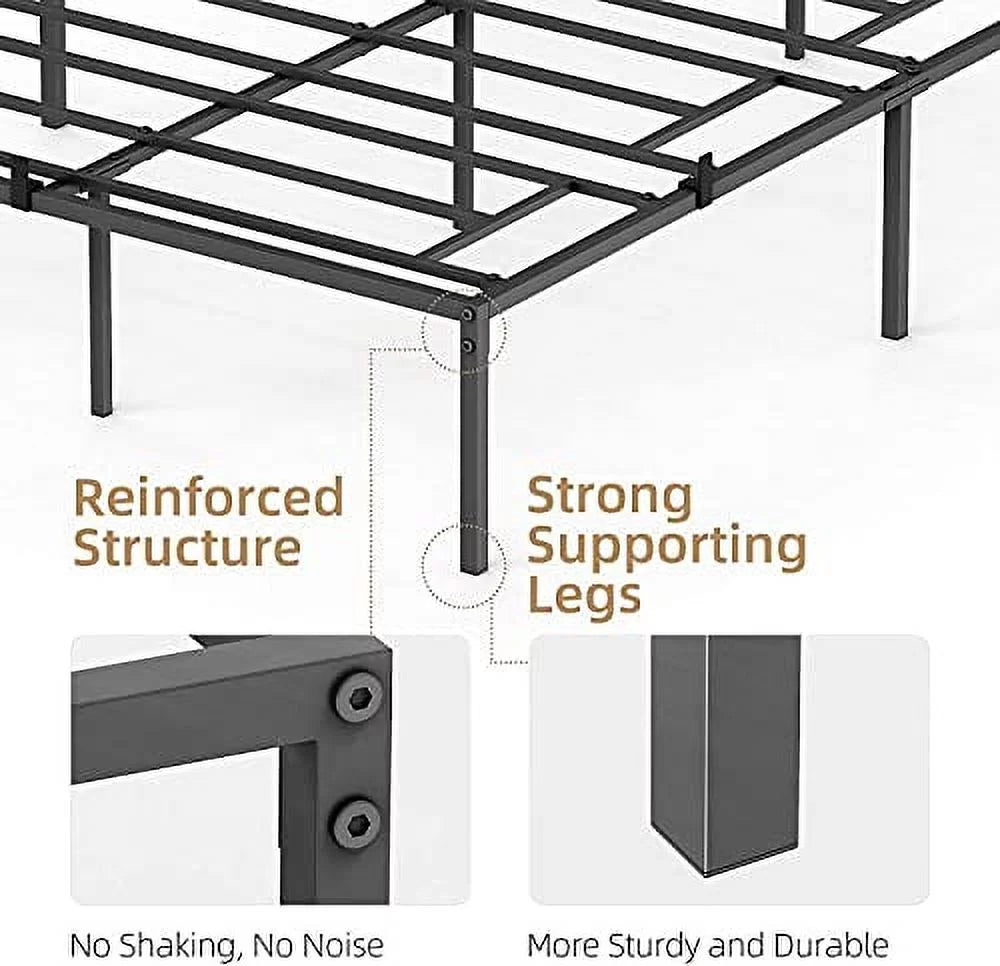 Black Metal Platform Bed Frame with Steel Slats O3653