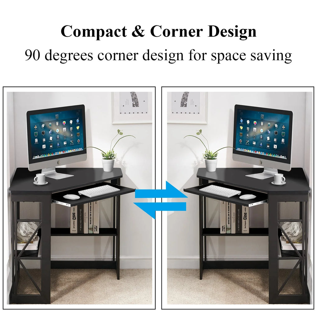 Black Corner Computer Desk & Chair Set K32616