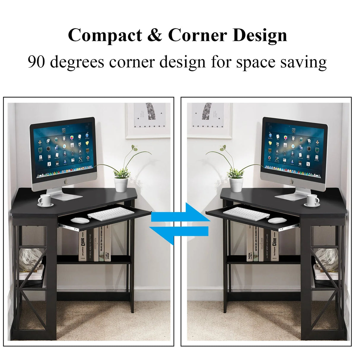 Black Corner Computer Desk & Chair Set K32616
