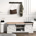 42” Rustic Solid Wood Shoe Bench with Linen Cushion R243736