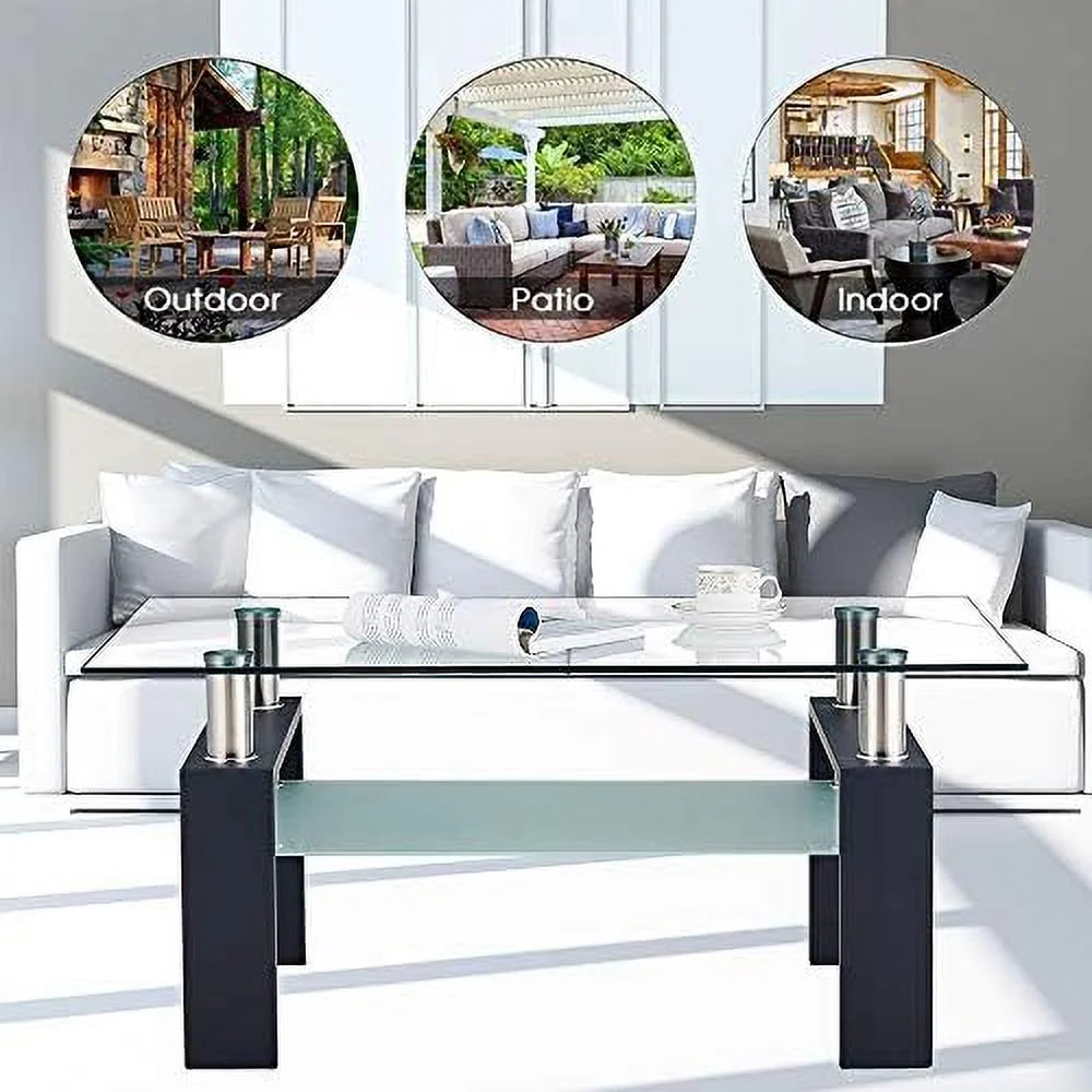 Glass Coffee Table with Metal Leg White V955077