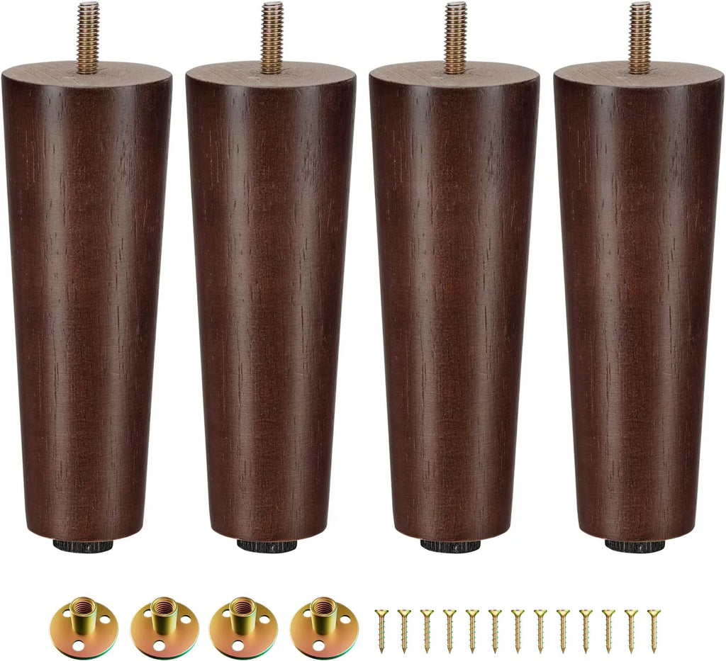 6 Inches Round Wood Furniture Legs Set of 4 Brown D132