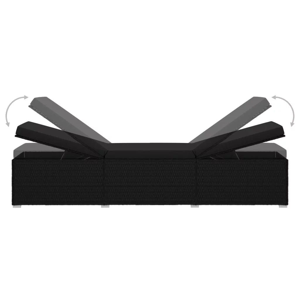 Black Poly Rattan Sun Lounger with Cushion V83577