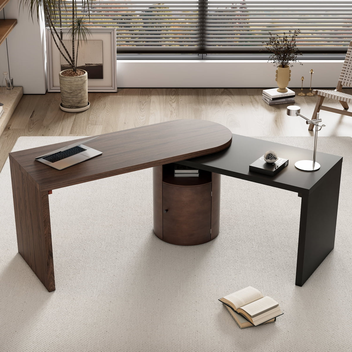 L Shaped Desk with Cabinet and Open Storage Y373087