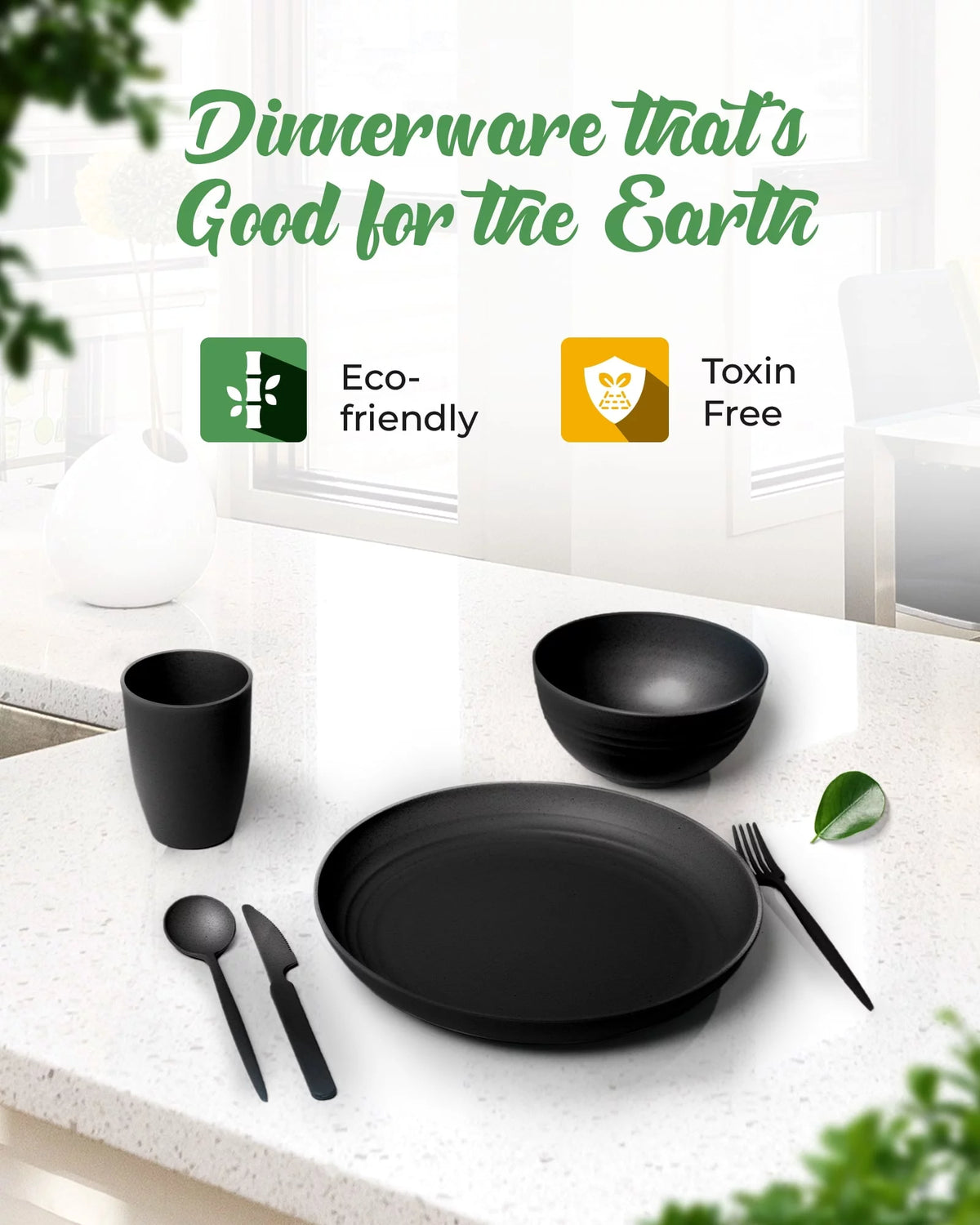 Wheat Straw Dinnerware Set for 4 with Cutlery T230353