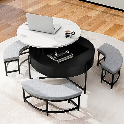 Lift-Top Coffee Table with Hidden Storage and Ottoman A773