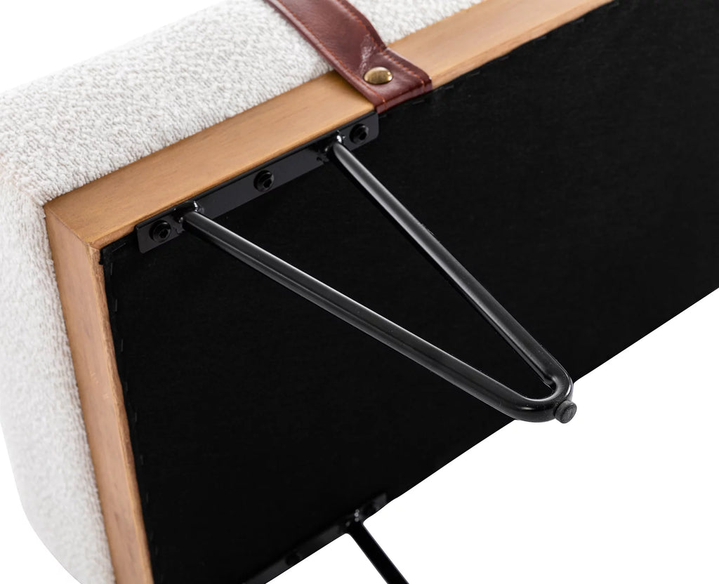 White Faux Fur Upholstered Ottoman Bench with Metal Legs R6535