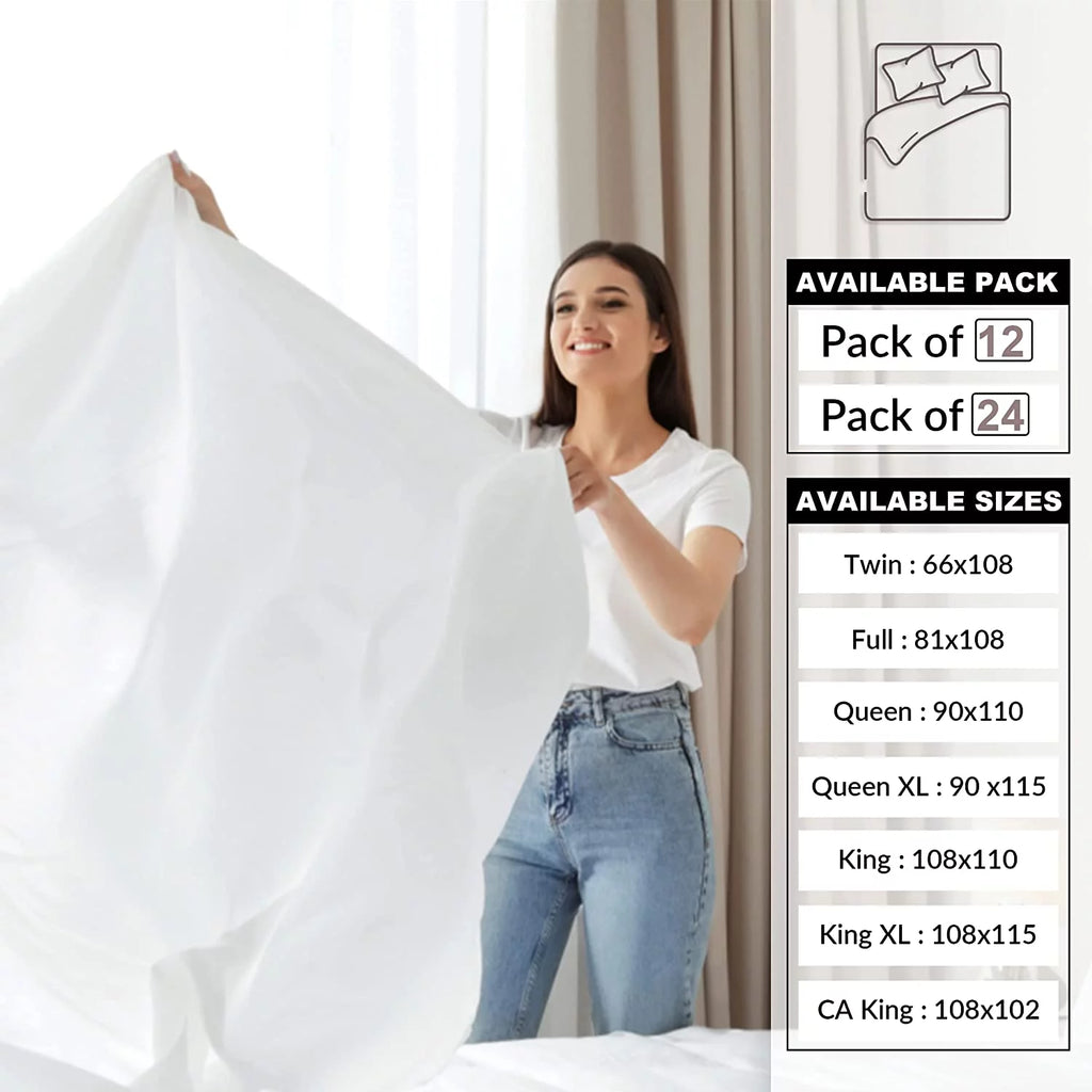 Twin Flat Sheet 66X108 inches Pack of 24 Bright White Cotton Rich K9580