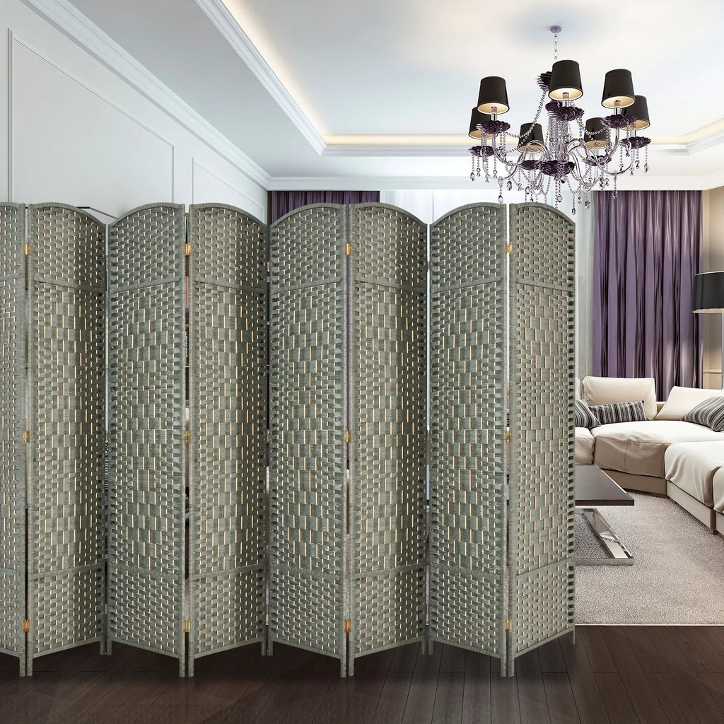 5.7ft Wood Fiber Woven 8 Panels Grey Wood Room Divider O385261