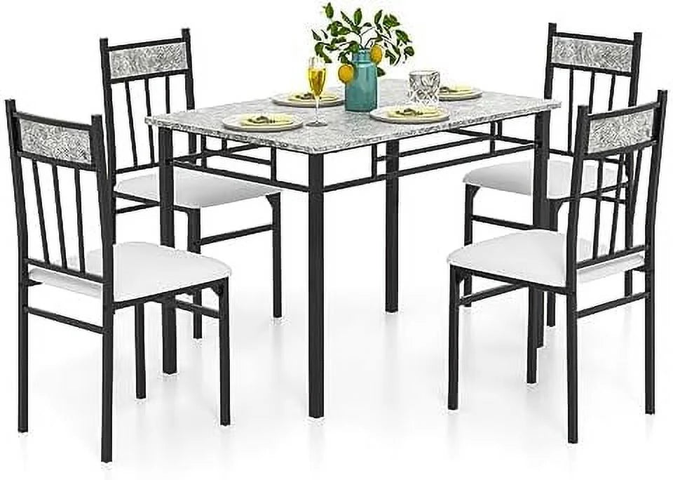 5 Piece Dining Table Set with Metal Frame & Padded Seat S9806