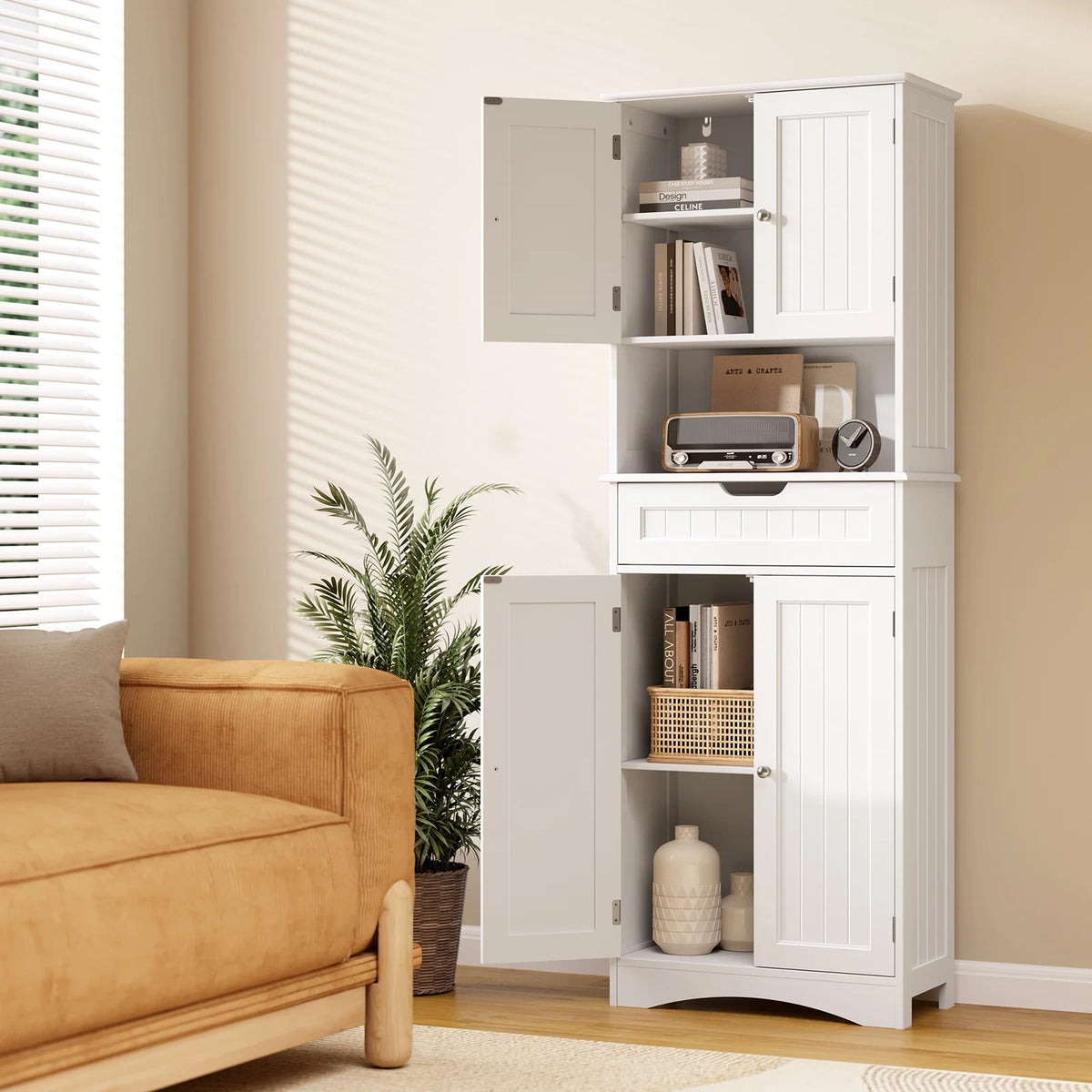 White Kitchen Pantry Storage Cabinet W75688