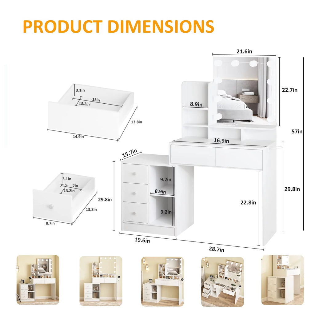 White Makeup Vanity with Lights and Mirror F69235