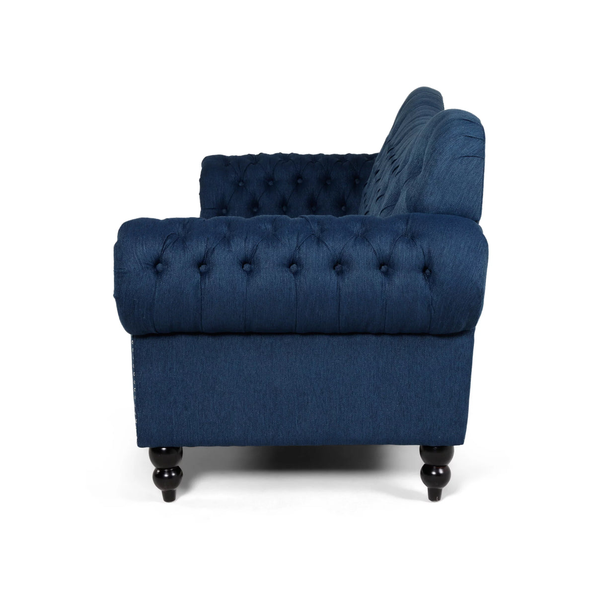 Navy Blue and Dark Brown 3 Seater Fabric Sofa Y7381