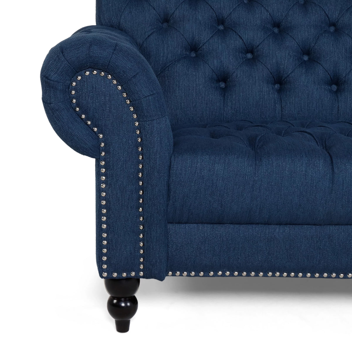 Navy Blue and Dark Brown 3 Seater Fabric Sofa Y7381