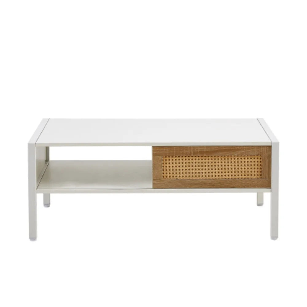 40.16" White Rattan Coffee Table with Storage J77938