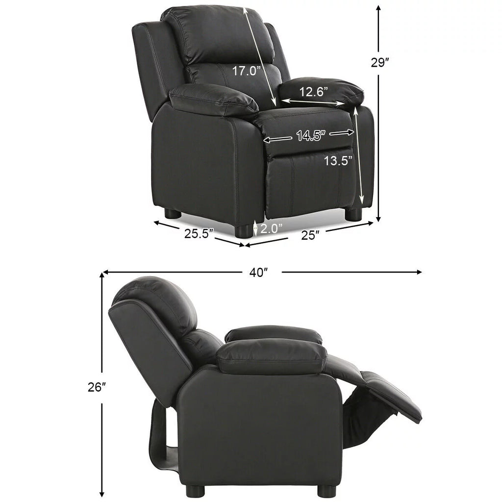 Padded Kids Sofa Armchair with Storage Arm Black F25380