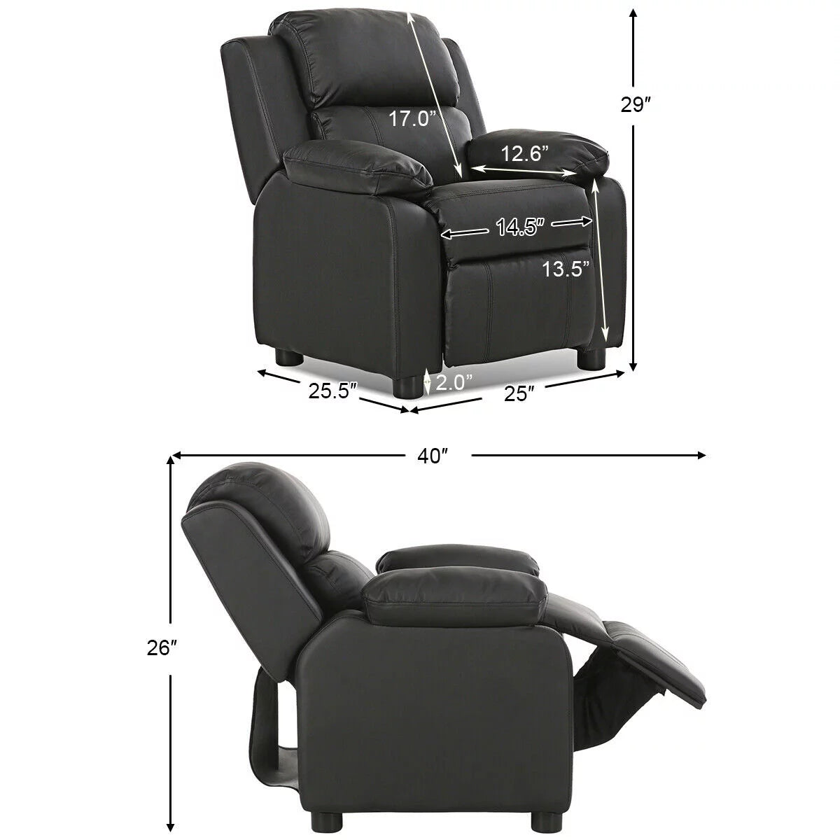 Padded Kids Sofa Armchair with Storage Arm Black F25380