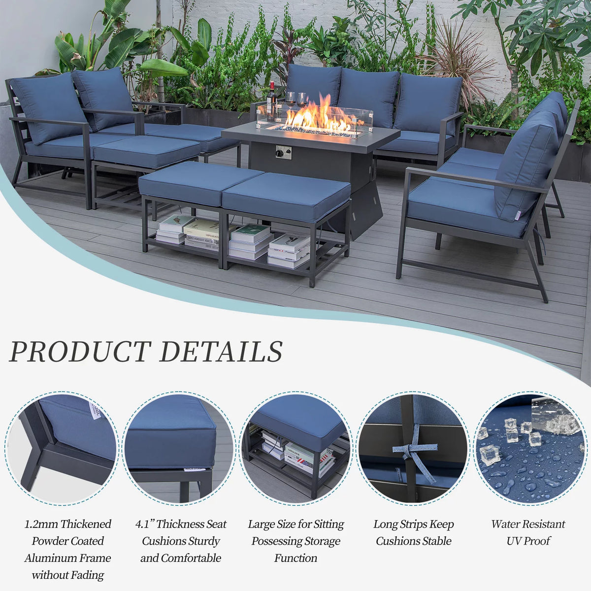 13 Pcs Aluminum Patio Furniture with Fire Pit M833341