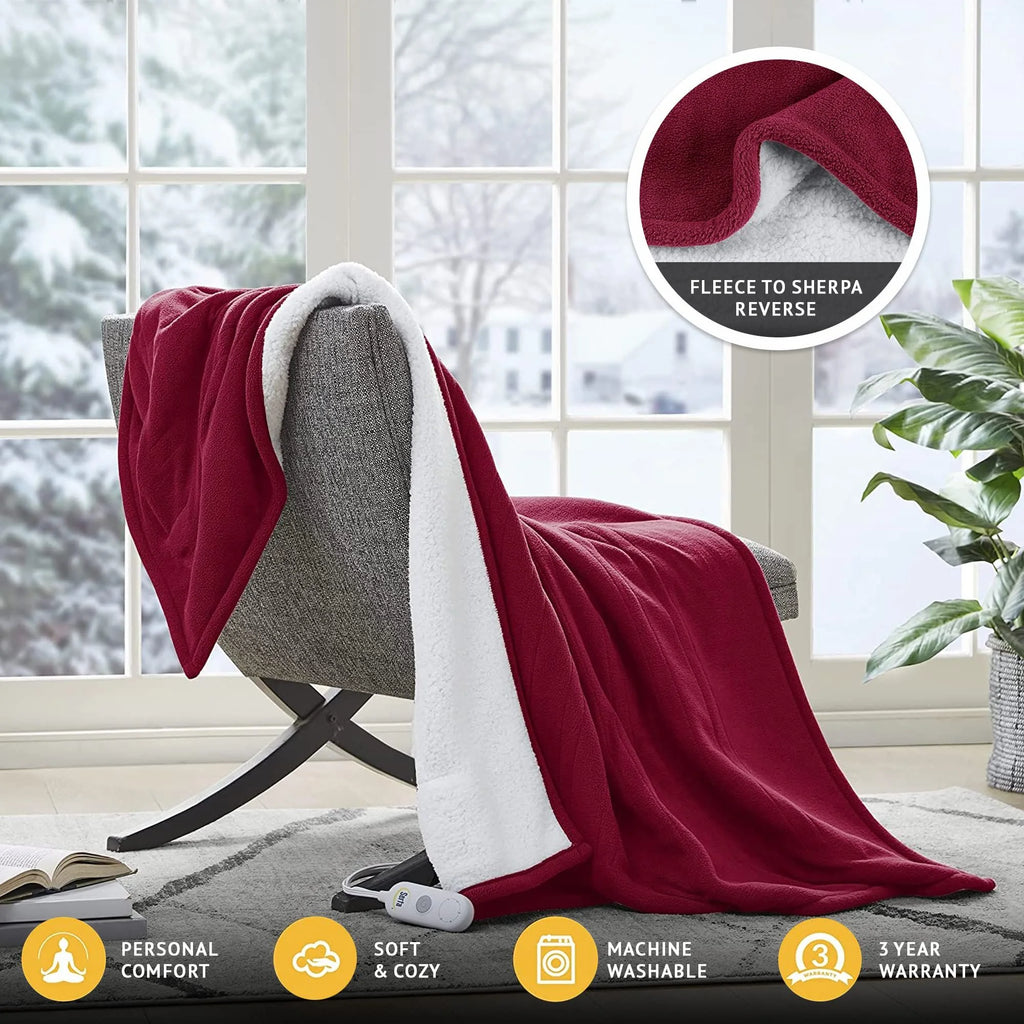 Berry Red Reversible Fleece to Sherpa Throw I6118