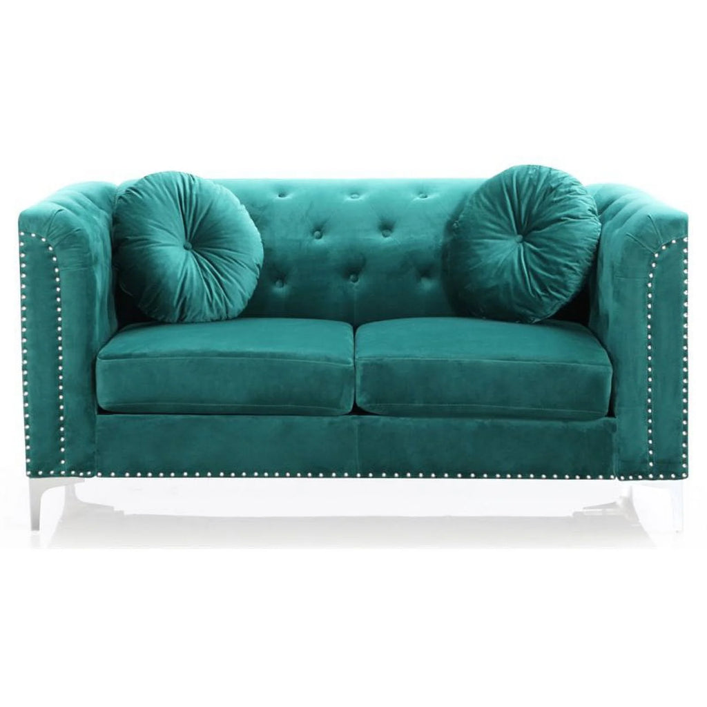 Velvet Sofa Chaise and Loveseat 2-Piece Set in Green C652258