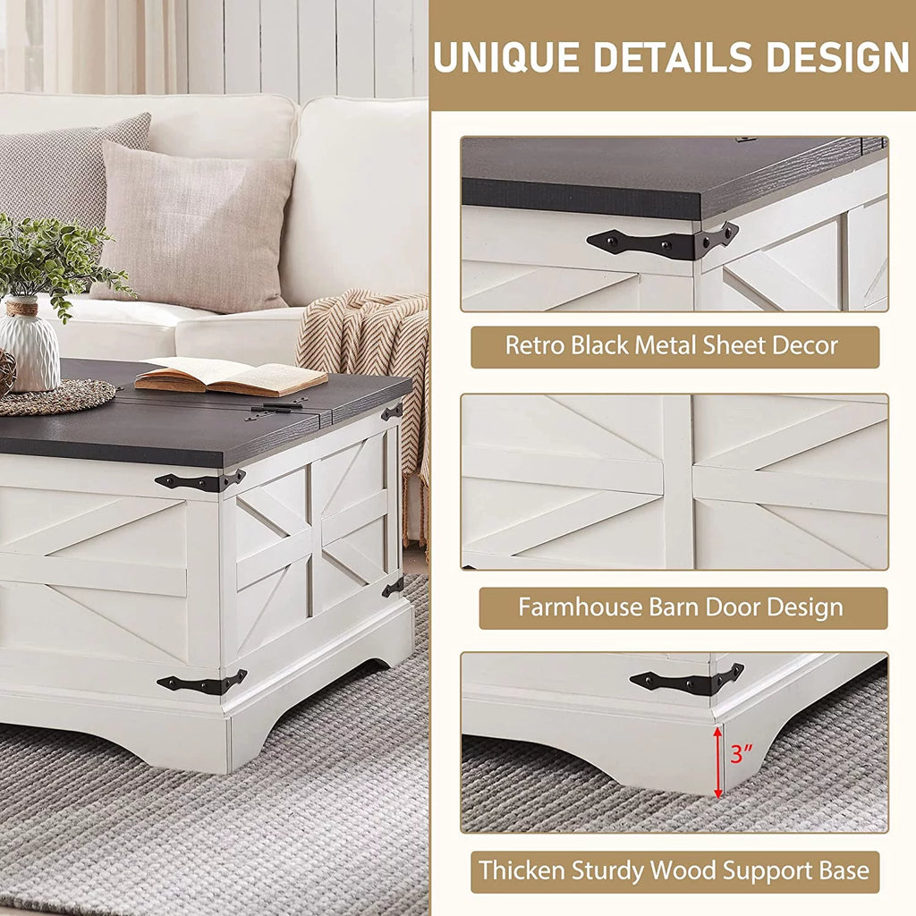 White Wood Lift-Top Coffee Table with Storage X276536
