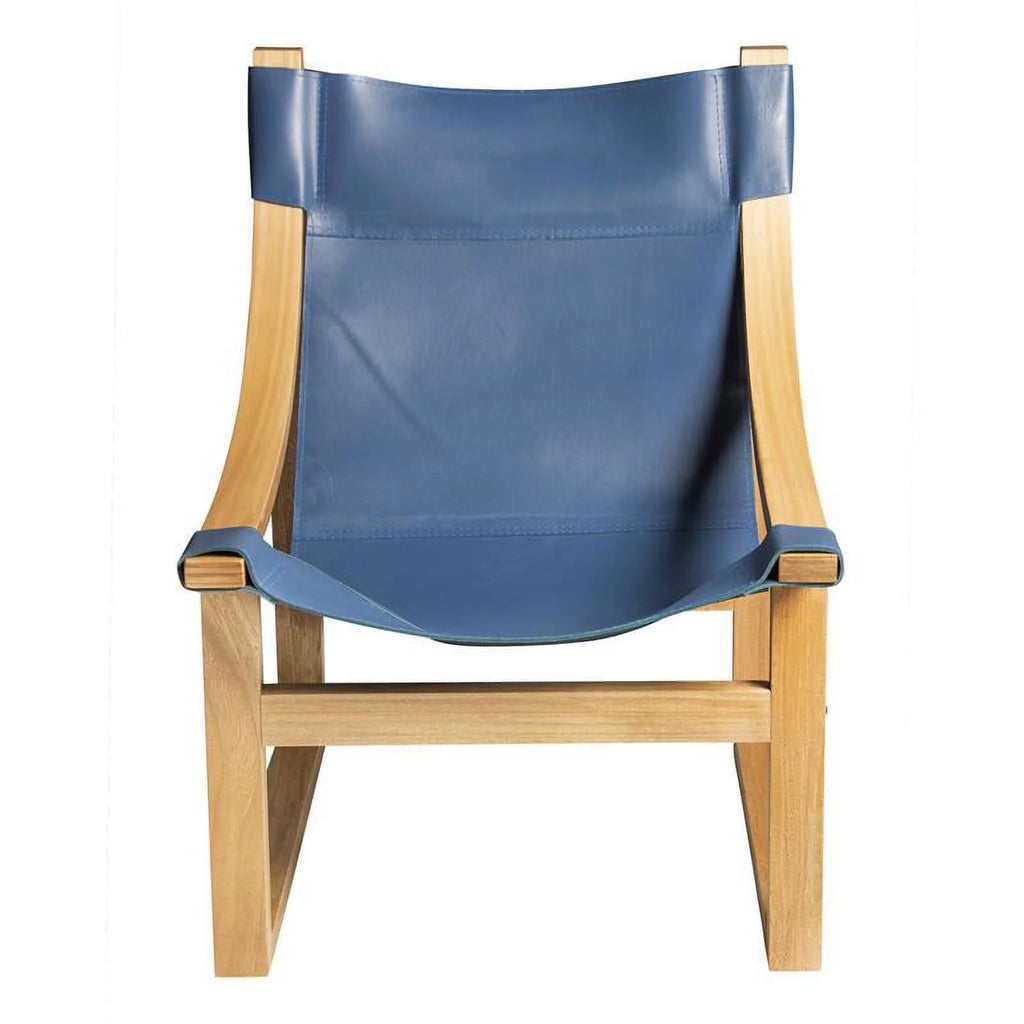 Cobalt Blue Top Grain Leather and Solid Wood Sling Chair Y9403