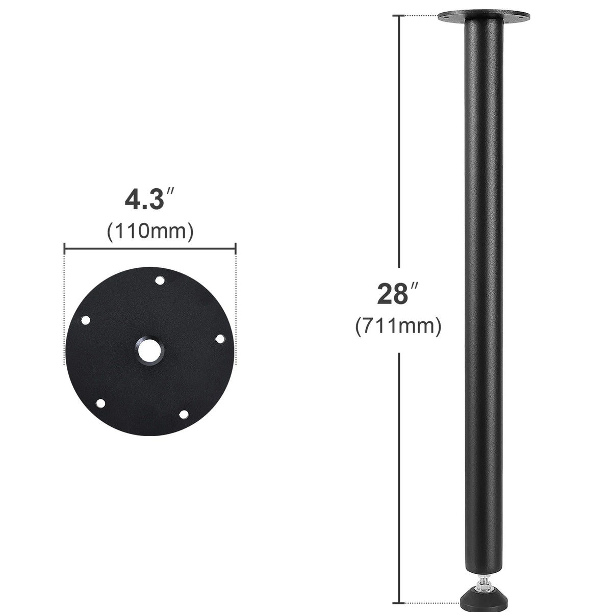 28" Solid Steel Adjustable Desk Legs Set of 4 Black B83955