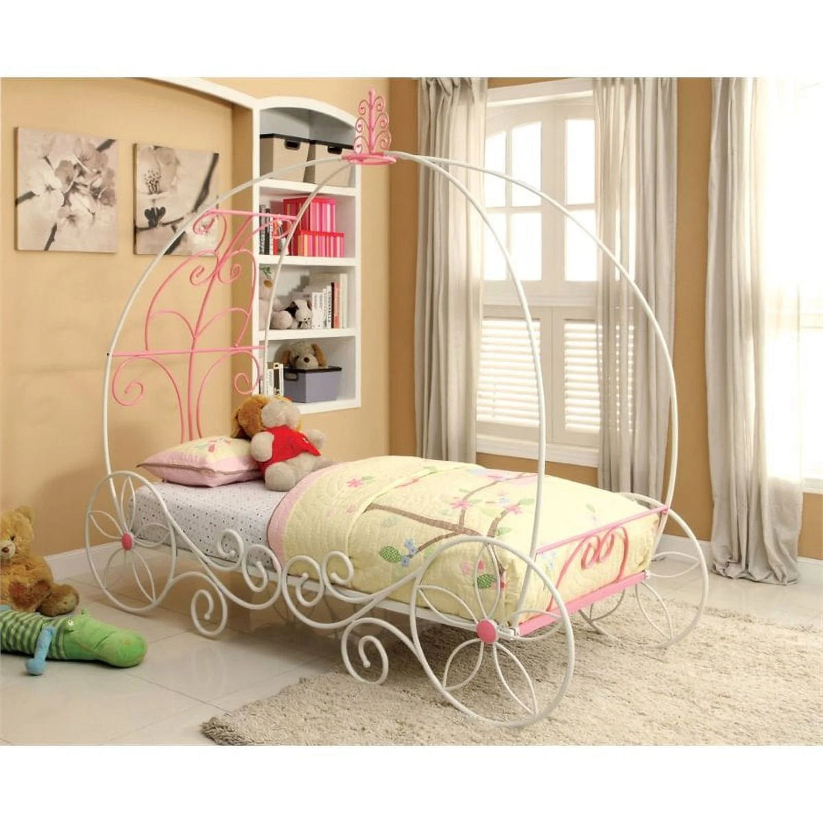 Pink and White Metal Twin Bed D642