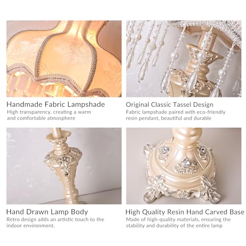 Victorian Fabric Table Lamp with Fringe Beaded Lampshade W51602