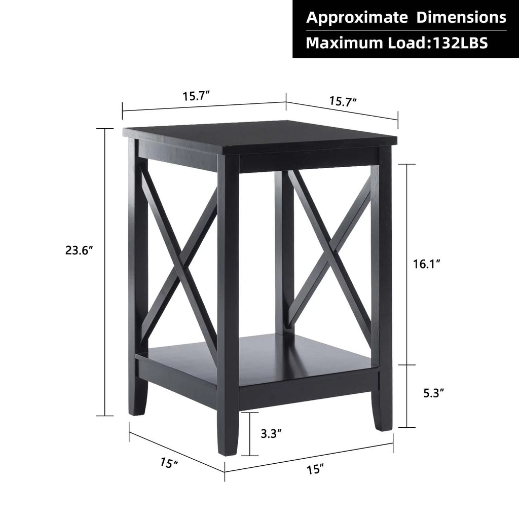 Black 2-Tier Wood End Table with Storage M323109