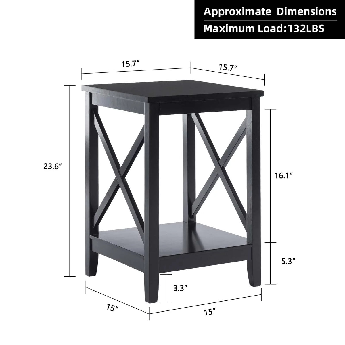 Black 2-Tier Wood End Table with Storage M323109