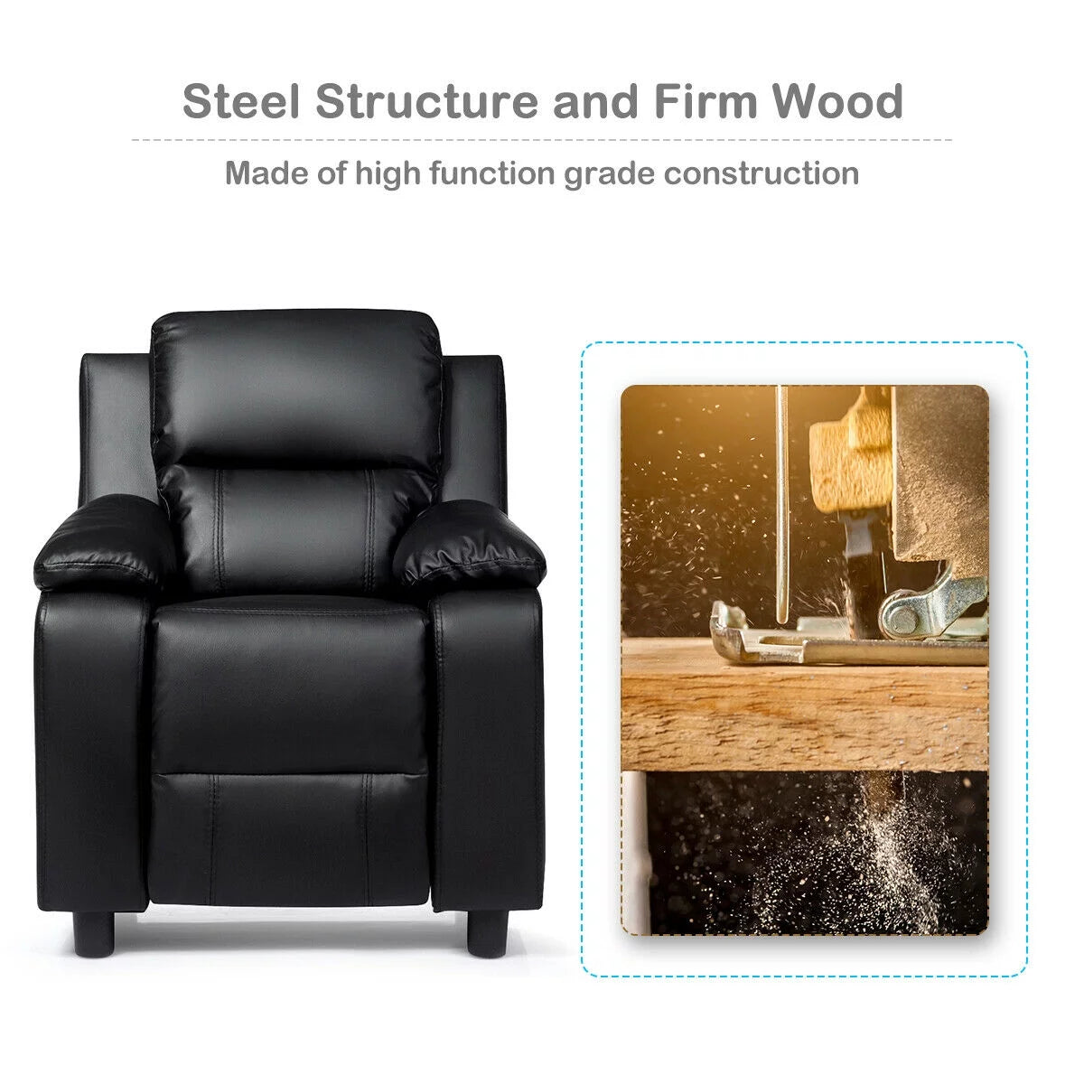 Padded Kids Sofa Armchair with Storage Arm Black F25380
