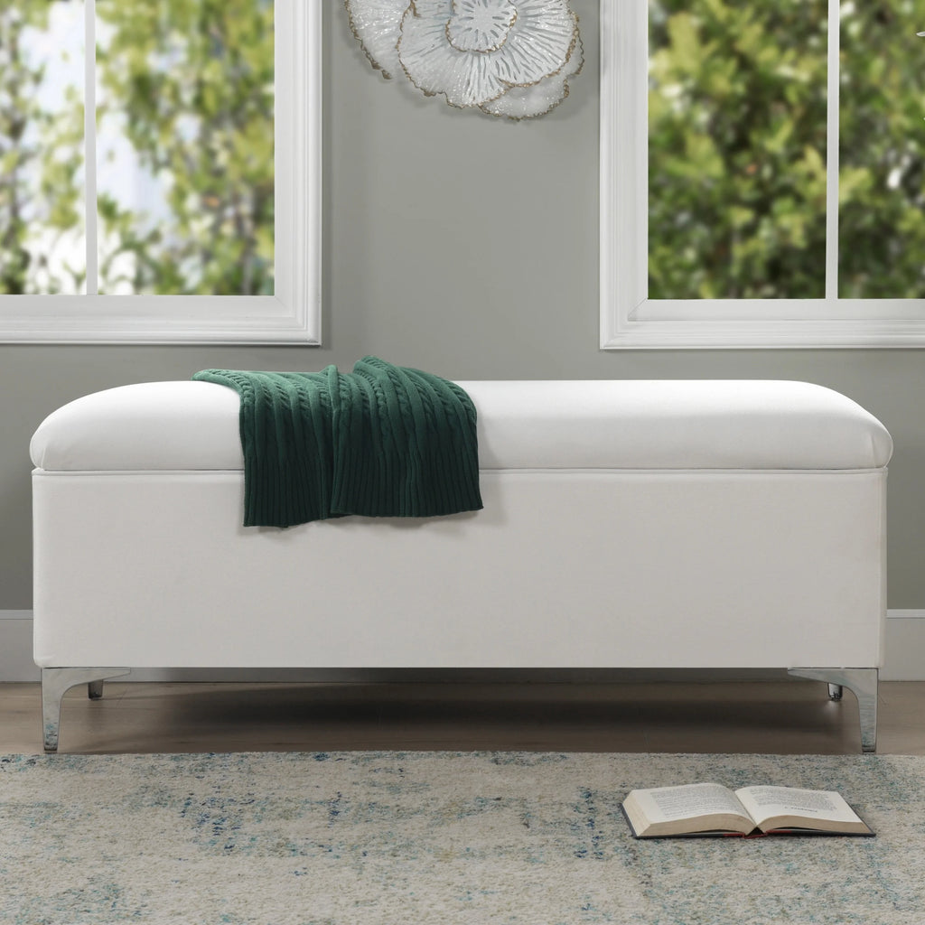 Bright White Linen Storage Bench G493