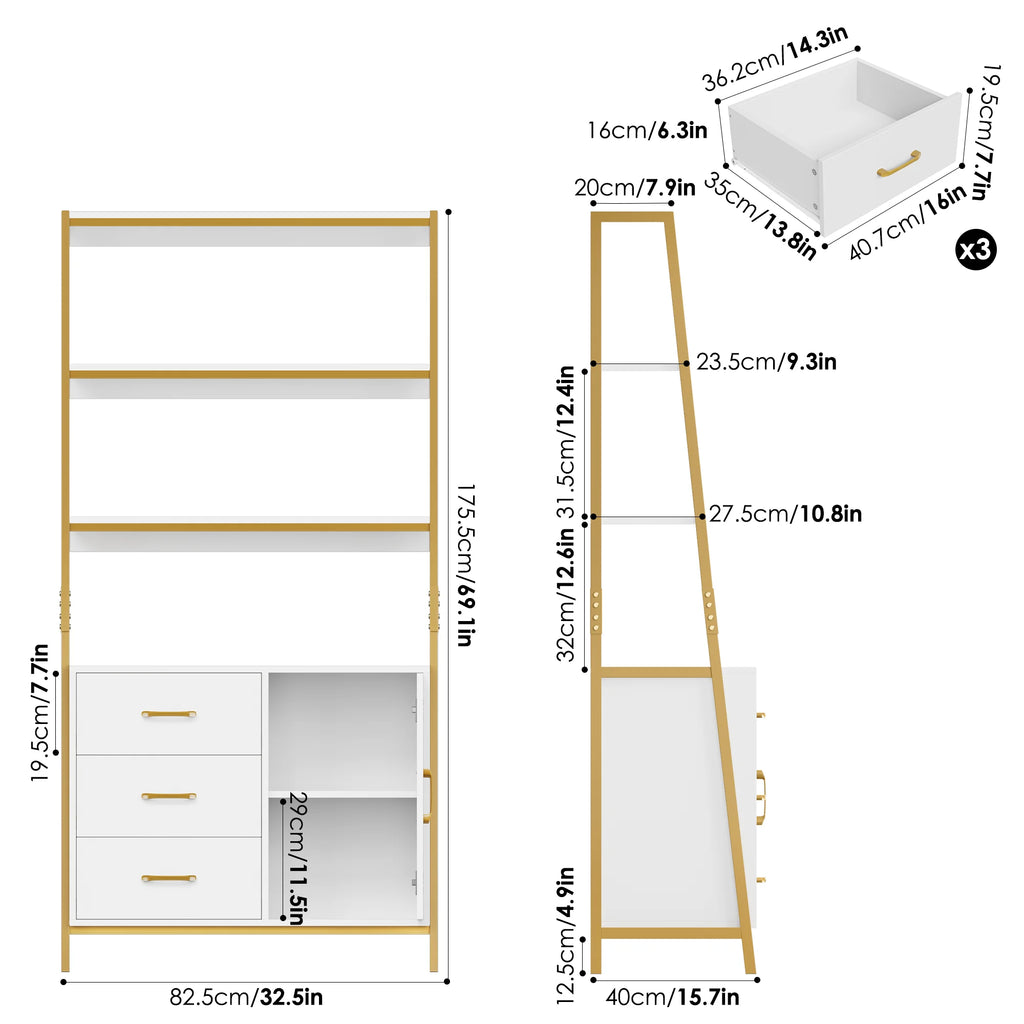3 Tier Display Storage Shelves with 3 Drawers V9306
