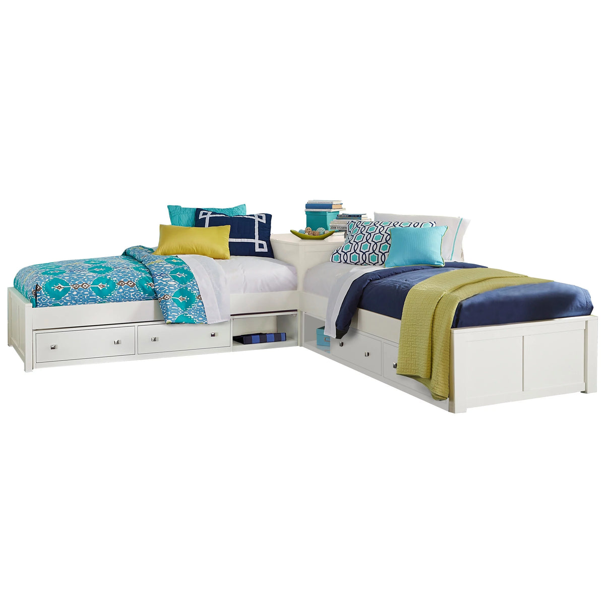 L-Shaped Bed with Double Storage White W246126