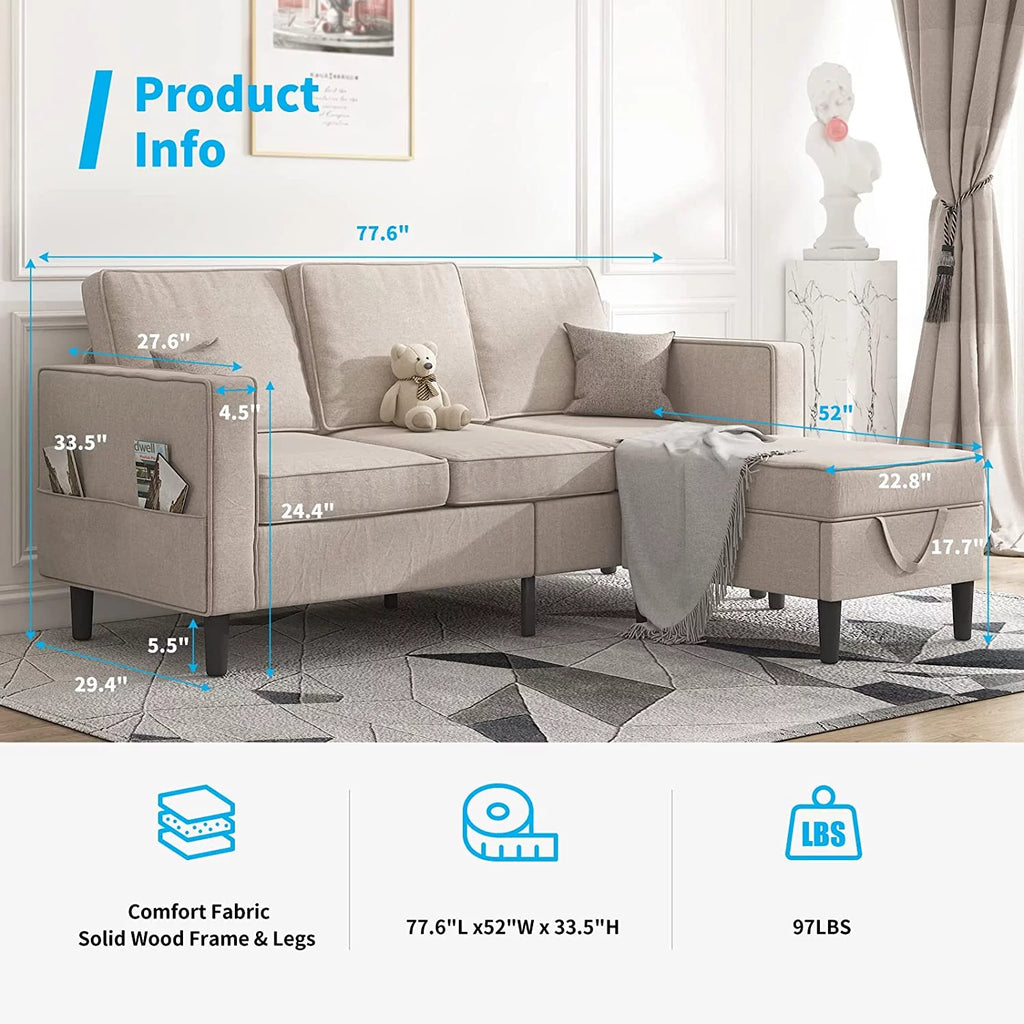 Convertible Sectional Sofa Couch L-Shaped with Storage Ottoman J78669