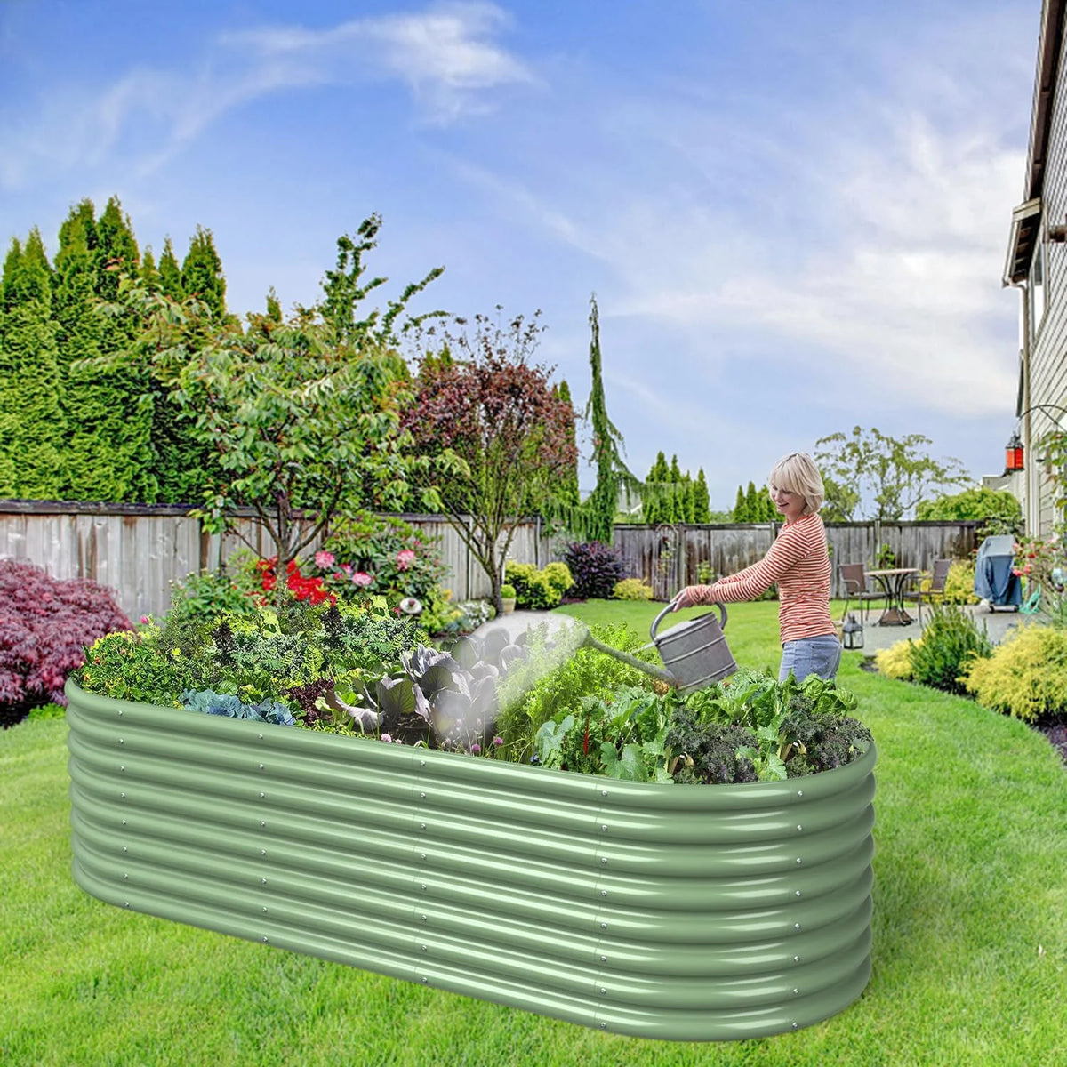 8x3x2FT Galvanized Metal Raised Garden Bed Light Green U73662