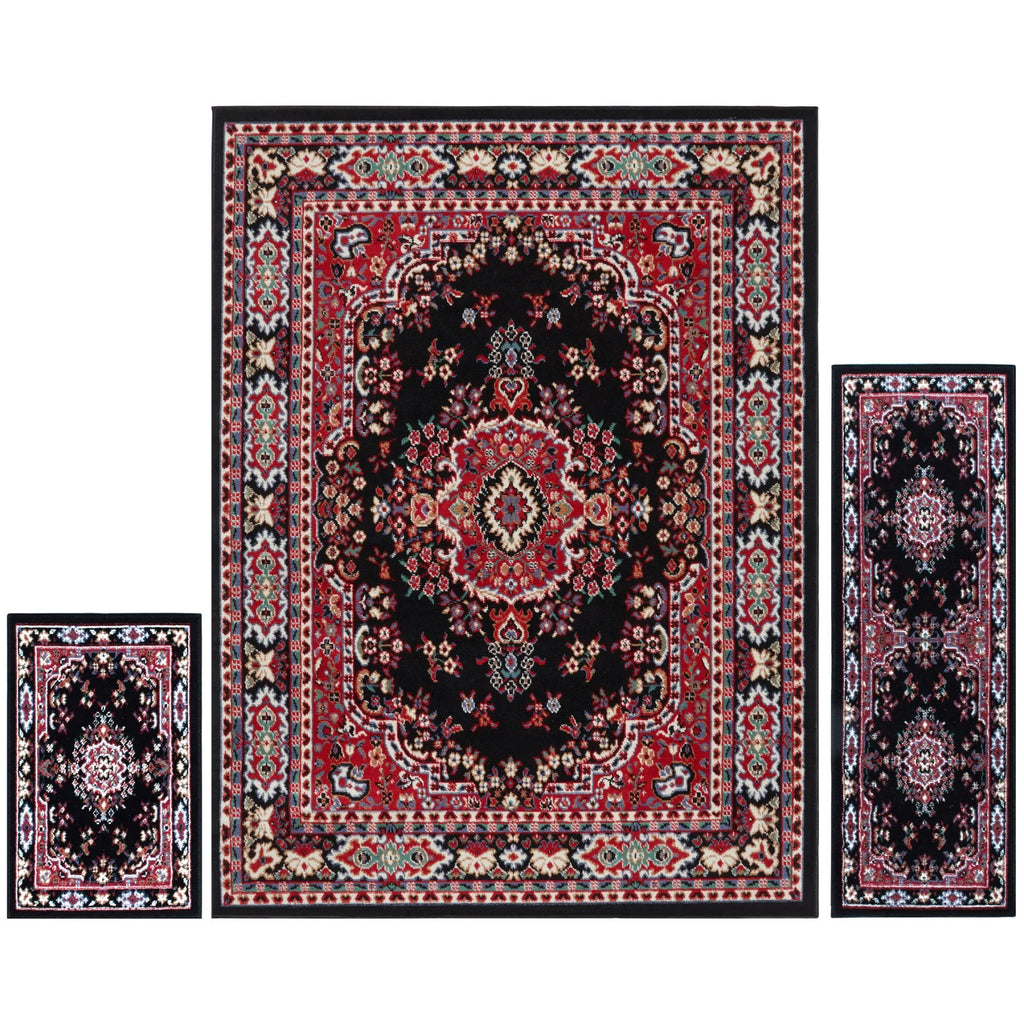 Black/Red 3-Piece Set Area Rug R5513