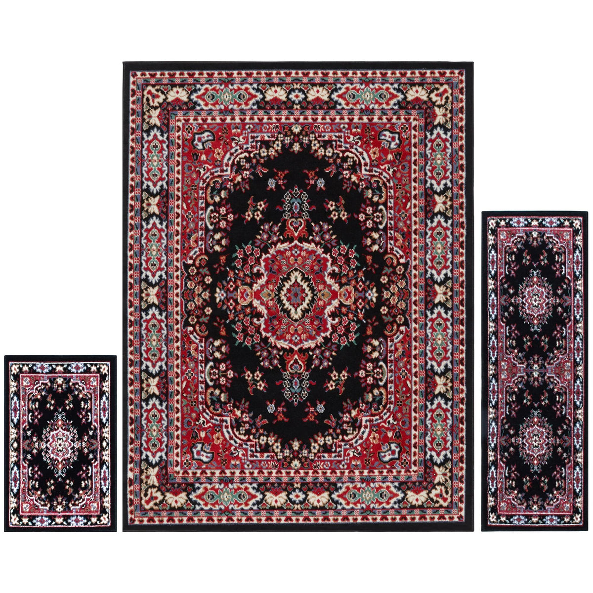 Black/Red 3-Piece Set Area Rug R5513