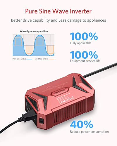 300W Pure Sine Wave Power Inverter Car Adapter DC 12V to AC 110V with Dual USB Ports K622662