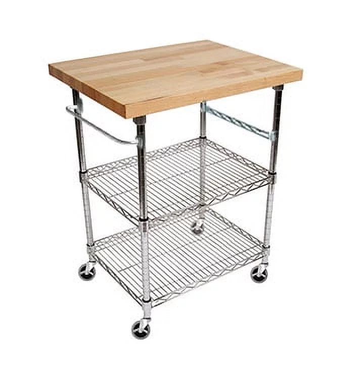 3 Tier Gourmet Cart with Maple Butcher Block Top U6116