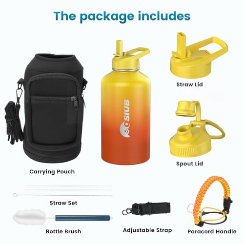 64 oz Insulated Stainless Steel Water Bottle with Flip Straw L4287