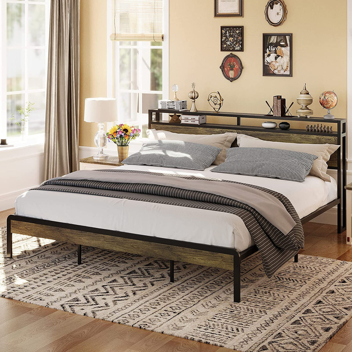 King Size Bed Frame with Storage Headboard P98641