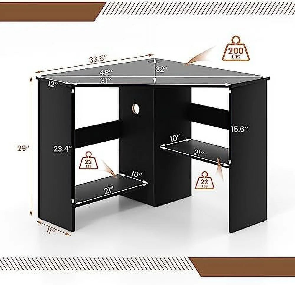 Black Corner Computer Desk with Shelves C24135